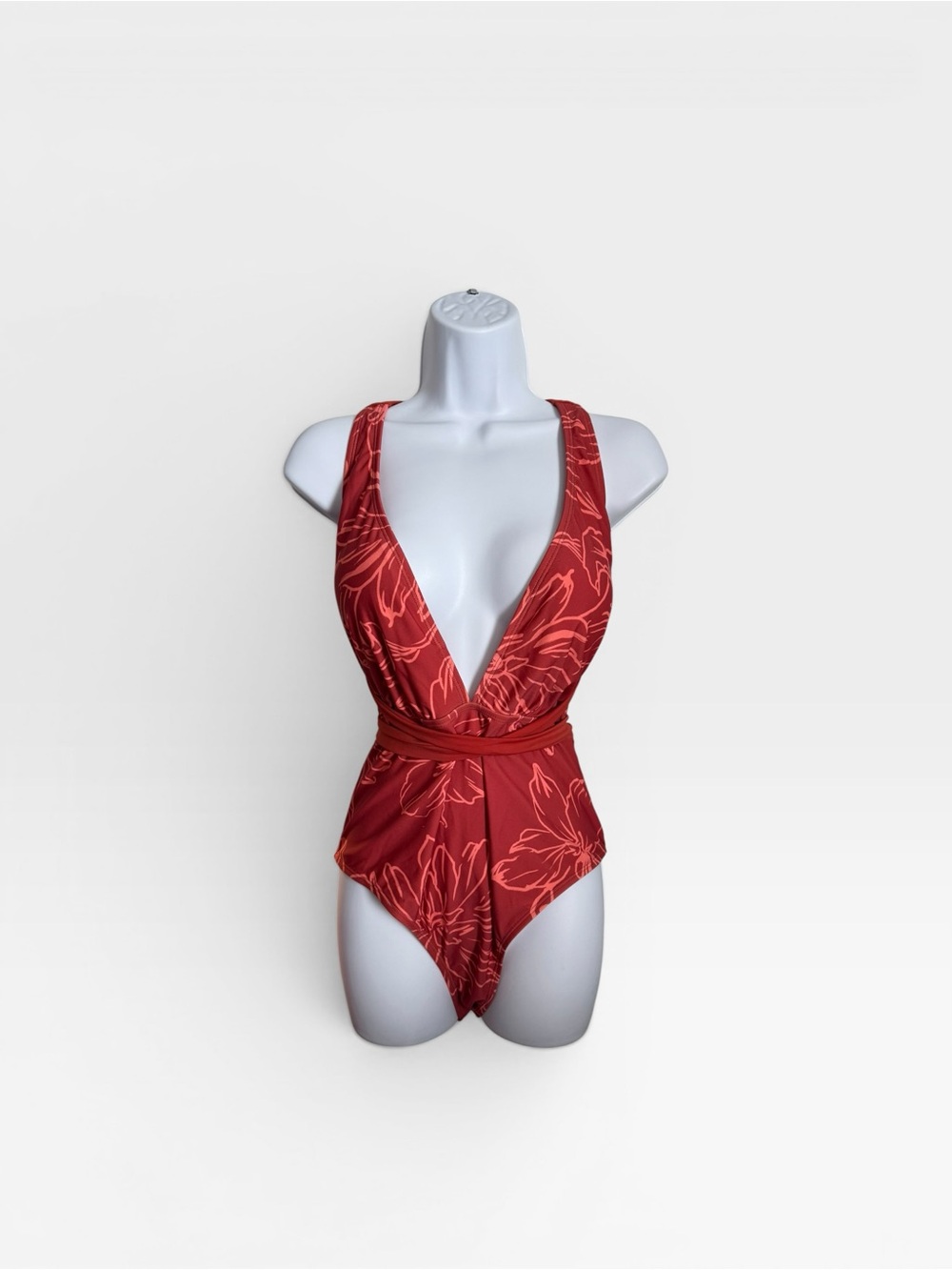 Cupshe Red Floral Deep V One-Piece Swimsuit
